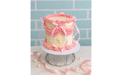 Pink Satin Bow Lambeth Cake
