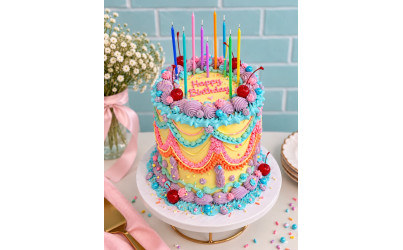 Colorful Vintage Happy Birthday Cake