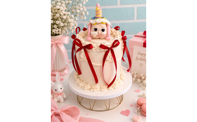 Red Satin Bow Vintage Birthday Cake